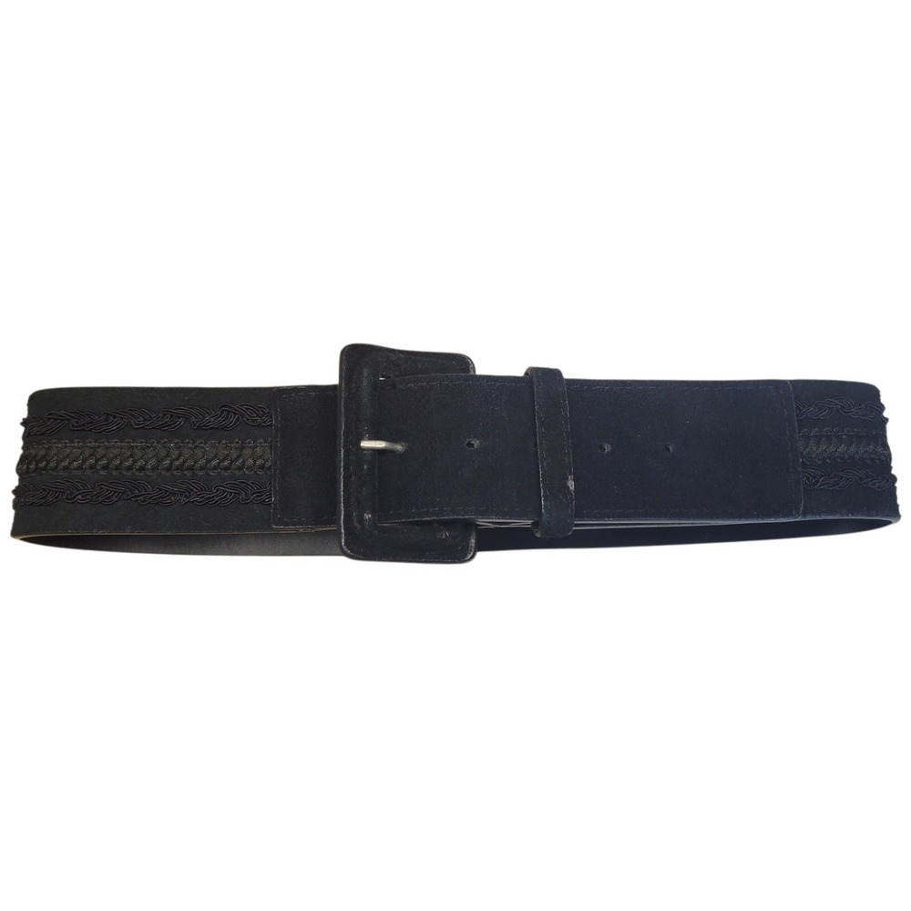 Vintage Black Wide Suede Soutache Braided Waist Belt Statementā Buckle
26-30 in
